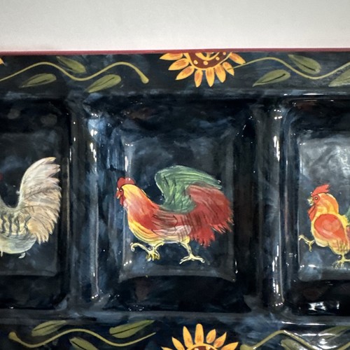 Susan Winget Sunrise Rooster Ceramic Condiment Tray Dish Certified Intl 19" - Picture 4 of 13