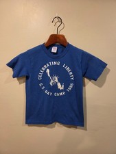 VTG 1986 Girl Scouts Day Camp T Shirt Medium Jerzees Statue of Liberty Blue 80s