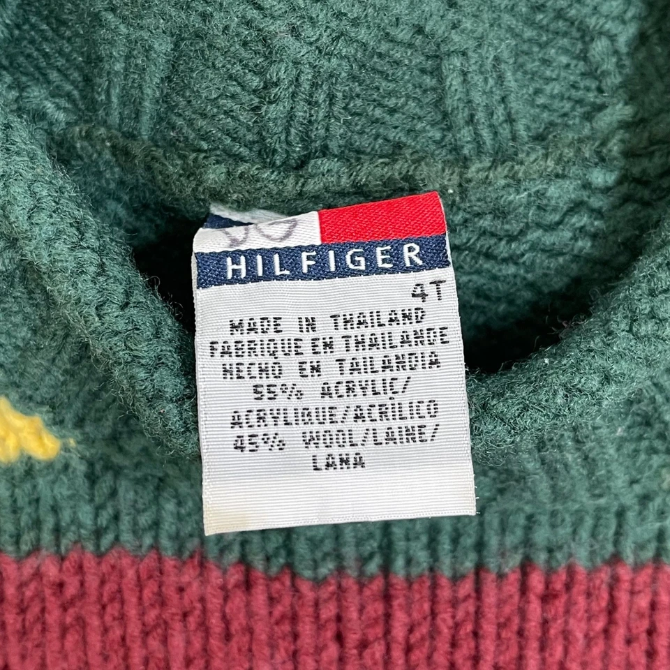 Suéter de Colección Tommy Hilfiger Grueso Tejido Lana Rayas Niños 4T Botón Hombro Foto 4 de 4