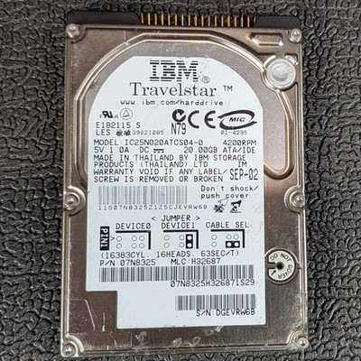 IBM Travelstar 40GN 20GB 2.5'' IDE Hard Drive - IC25N020ATCS04-0 - TESTED