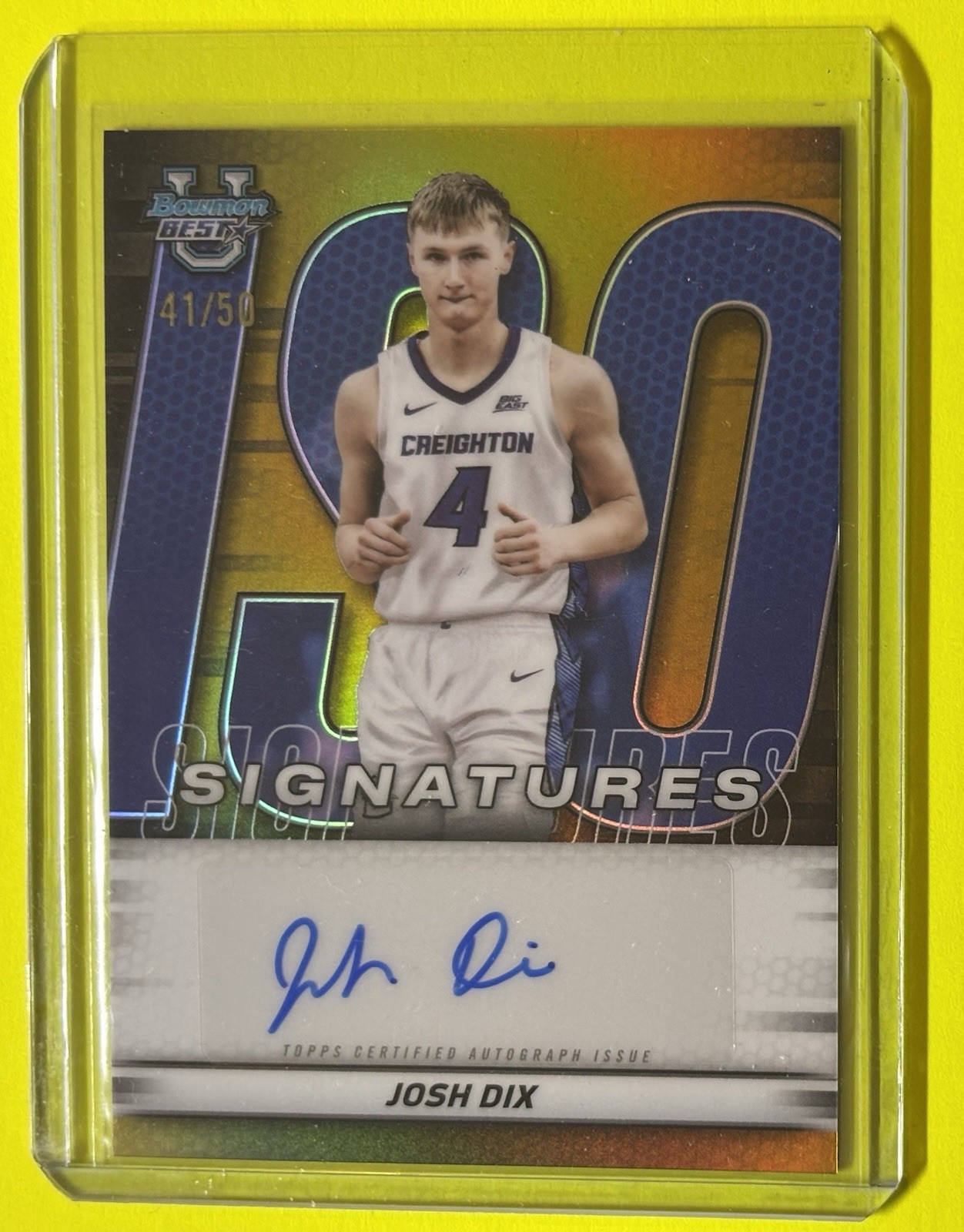 Josh Dix 2025-26 Bowman's Best U #IS-JI Gold Refractor ISO Signature 41/50 Auto