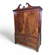 Scottish Victorian Linen Press Flame Mahogany Large Wardrobe Cupboard Drawers