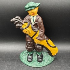 Vtg Cast Iron Golfer Golf Caddy Door Stop Bookend Doorstop 8 Dad Heavy Painted