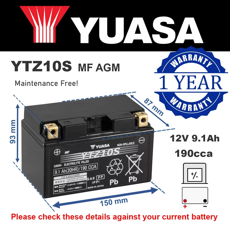 Genuine Yuasa YTZ10S High Power AGM GEL Motorbike Motorcycle Battery YTZ10-BS