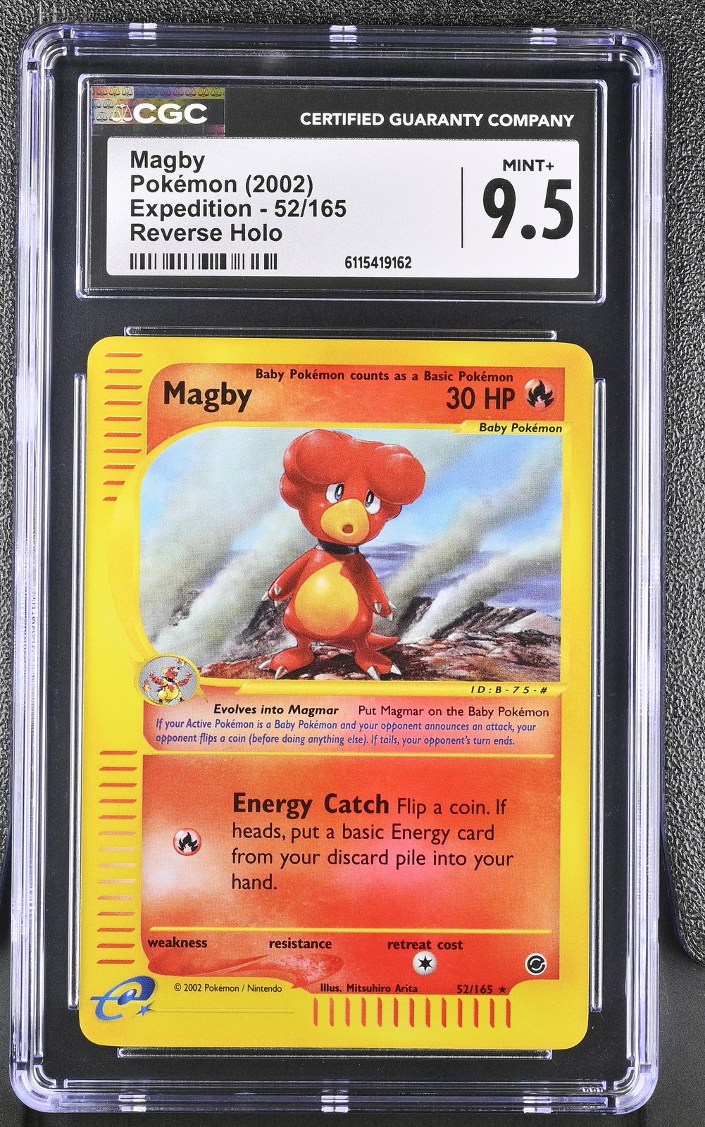 CGC 9.5 MINT+ Magby 2002 Expedition 52/165 Reverse Holo Pokemon Card