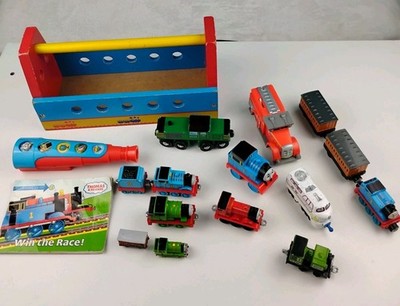 Thomas & Friends Lot Percy Thomas Flynn Engines Wood Case Book Trailer Lot of 18