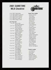 Checklist: Inserts 2001 Fleer Game Time Checklists #NNO Baseball Card