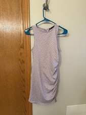 ZARA Women's Purple White Gingham Plaid Mini Dress Ruched Sleeveless Size Small