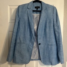 Talbots Blue 100 Linen Blazer women's size 8 Coastal Staple Preppy Lagenlook