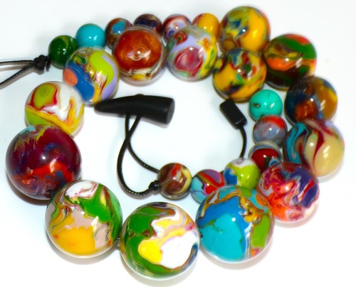 Sobral Planets Jupiter Marbled Large Graduated Orb Beads Artist Made Necklace - Bild 5 von 7