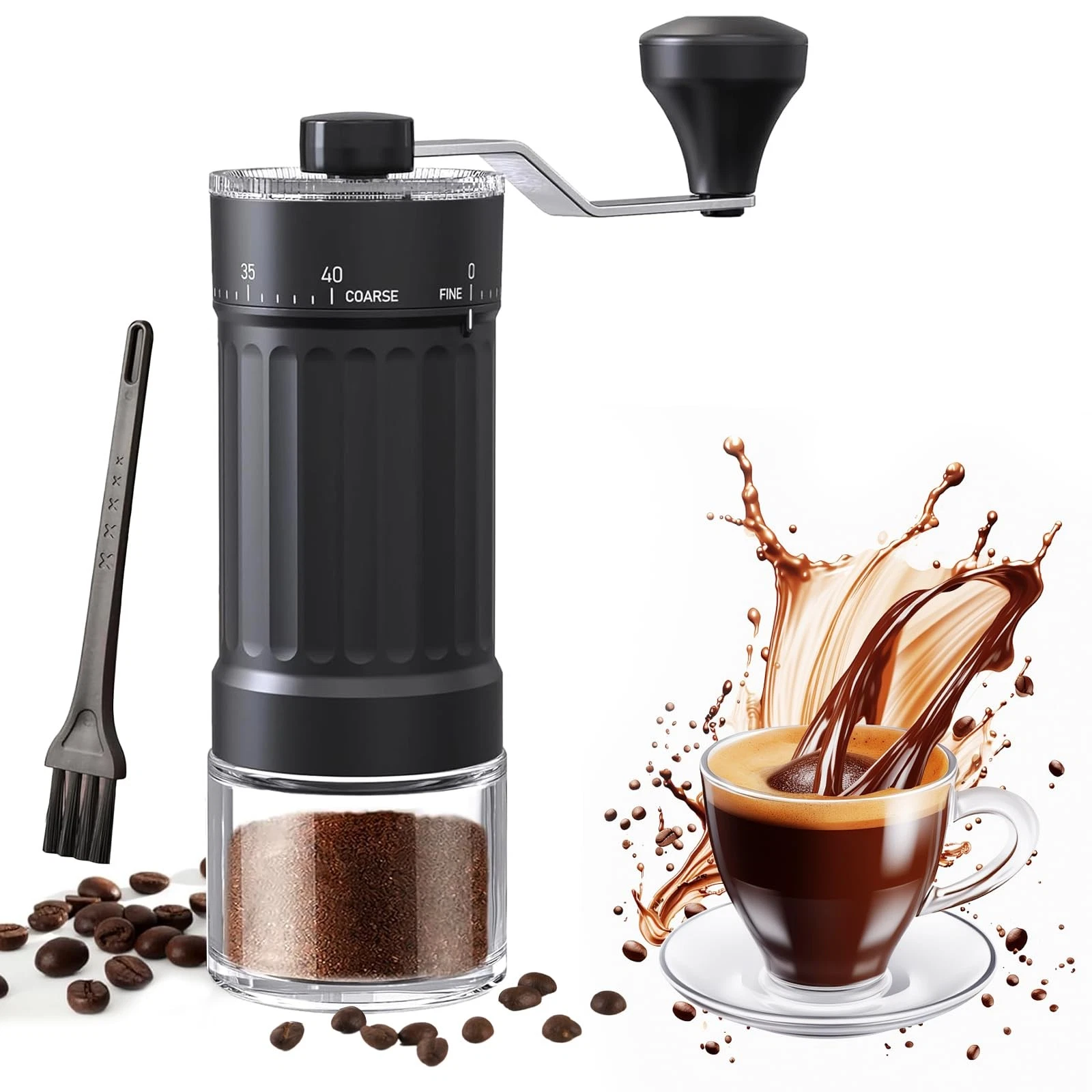 Manual Coffee Grinder, External 40 Adjustable Settings Bean Black