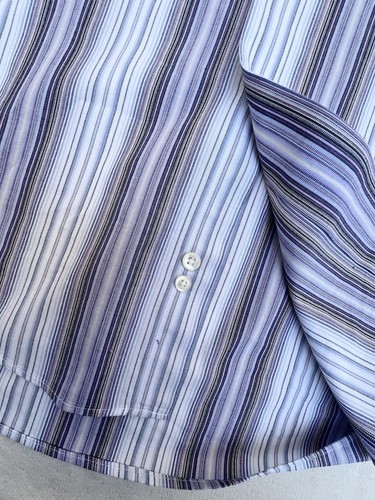 Purple White Shadow Stripe Cotton Casual Shirt 16.5" 32/33" Long Sleeve Y2K IZOD - Picture 14 of 23