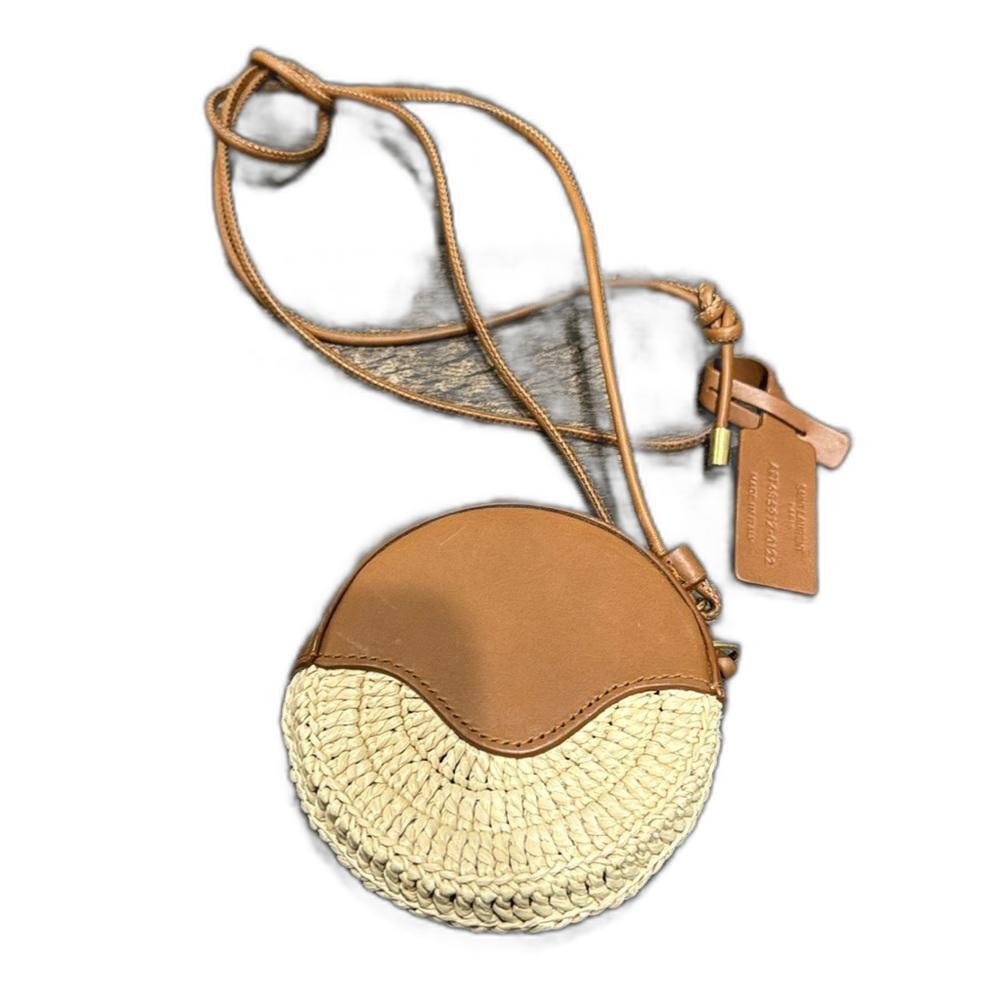 Saint Laurent YSL Logo Raffia-Leather Coin Pouch-On-Strap