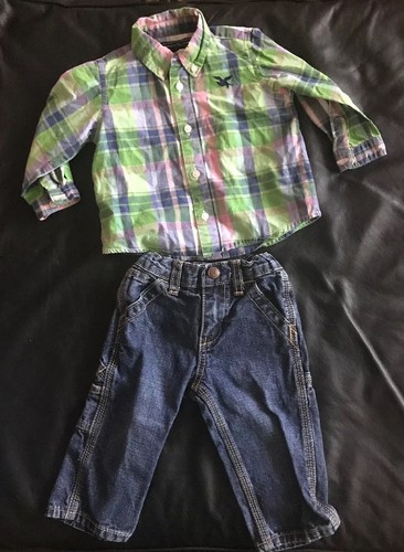 Lot Of 2 American Living Oxford Shirt Oshkosh Blue Jeans Boys Size 9mo - Picture 2 of 8