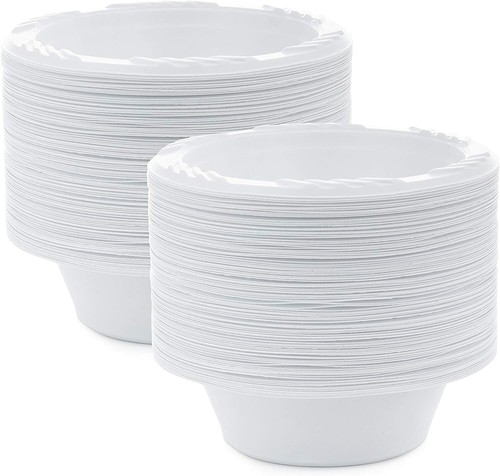 Medium Weight White Disposable Plastic Soup/Dessert Bowls, Can Use in Microwave - Picture 2 of 24