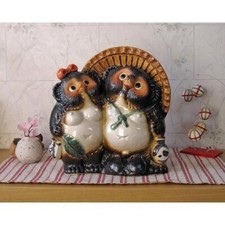 Shigaraki Coppia Tanuki Ceramica Coppia Procione Cane Statua Giapponese Buona...
