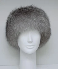 Real Fox Fur Headband Frost New Indigo Blue genuine authentic Manufactured in US