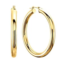 14K Yellow Gold 3MM Shiny Round Tube Hoop Earrings, 25mm