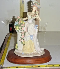 Vtg 'The Leonardo Collection' CONSTANCE -8½"H Woman Figurine -Oval Wood Base