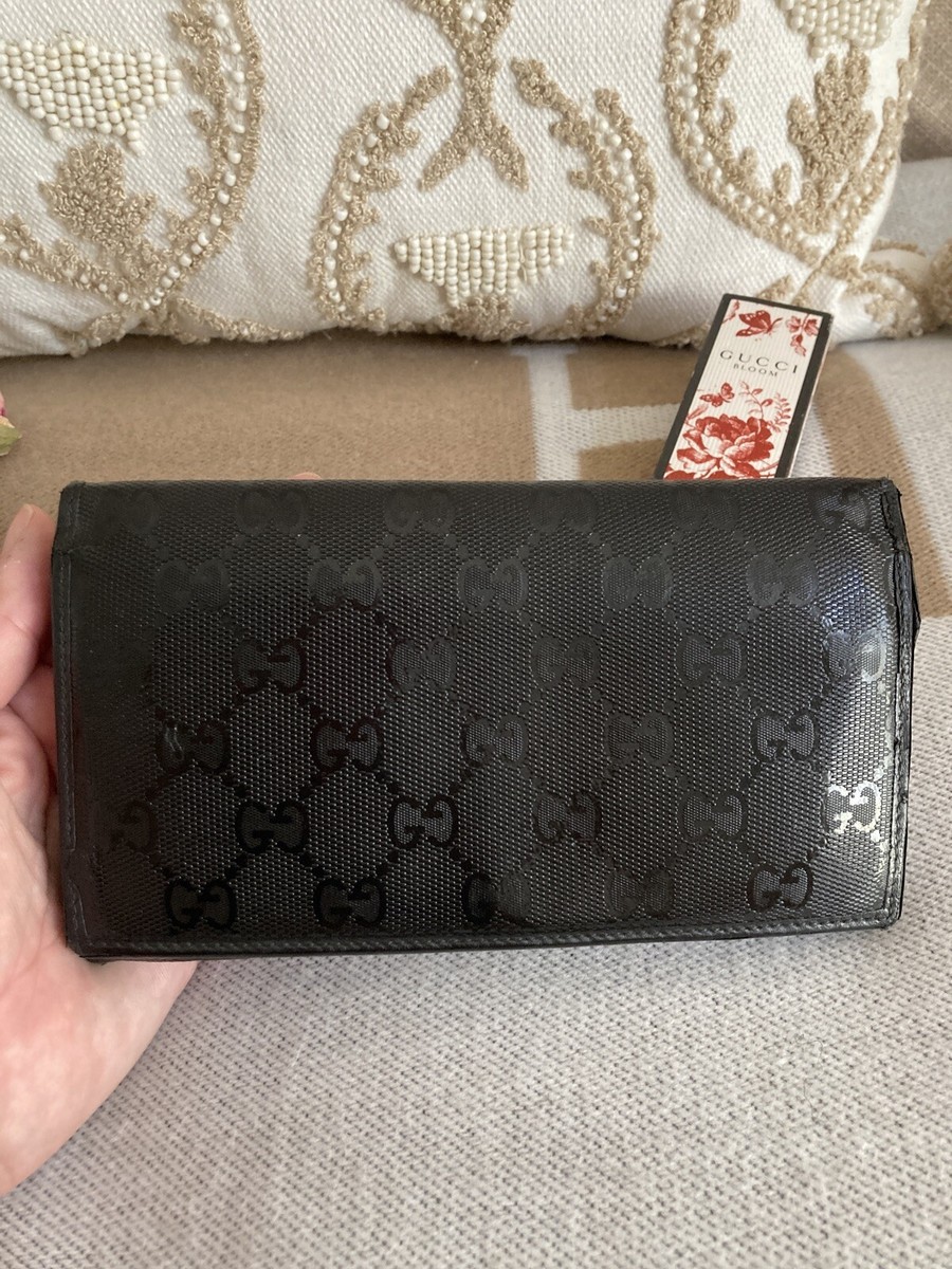 GUCCI VINTAGE GUCCISSIMA GG BLACK CANVAS LEATHER LONG WALLET