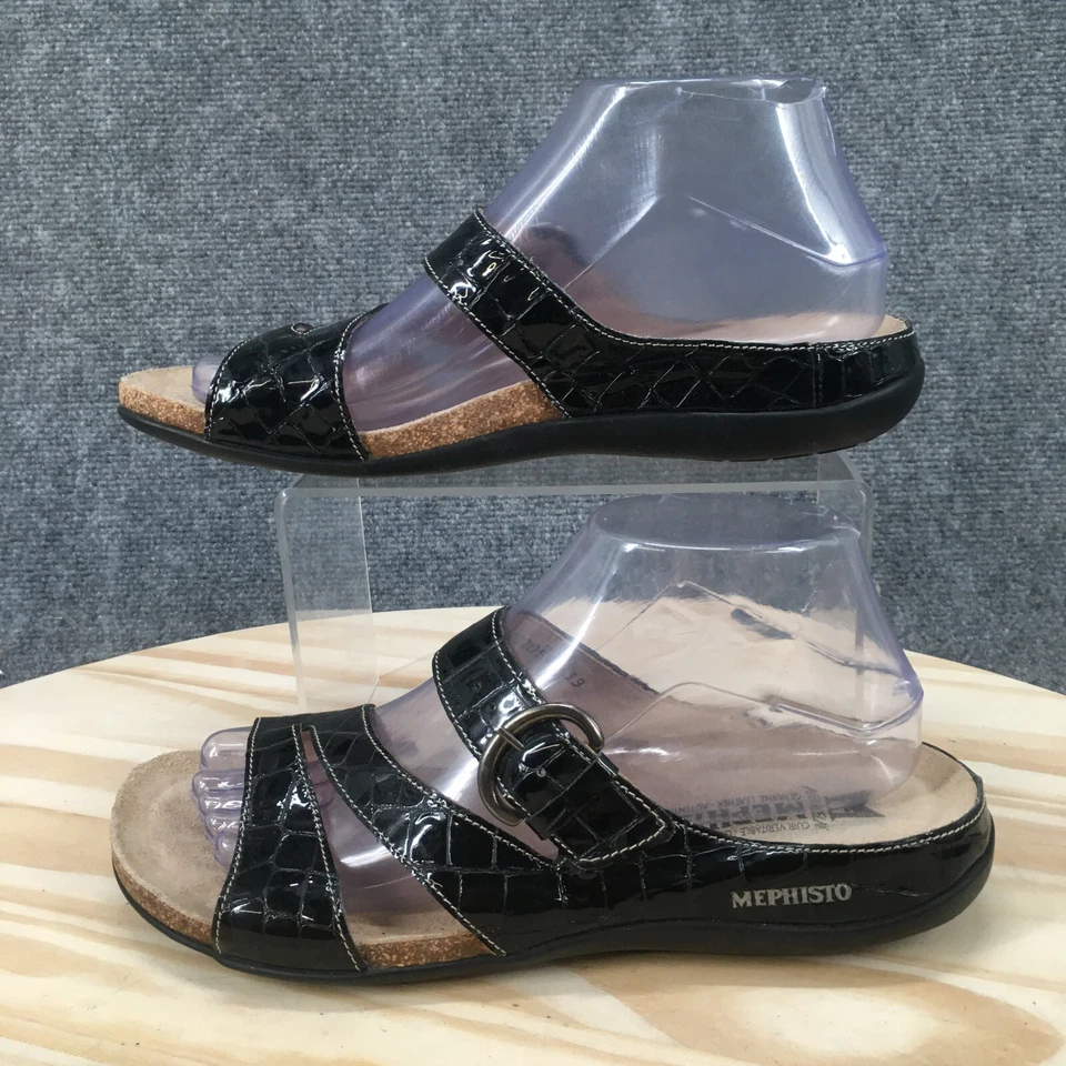 Memphisto Sandals Womens 39 Slide Black Leather Slip On Buckle Casual Open Toe - Image 2 of 4