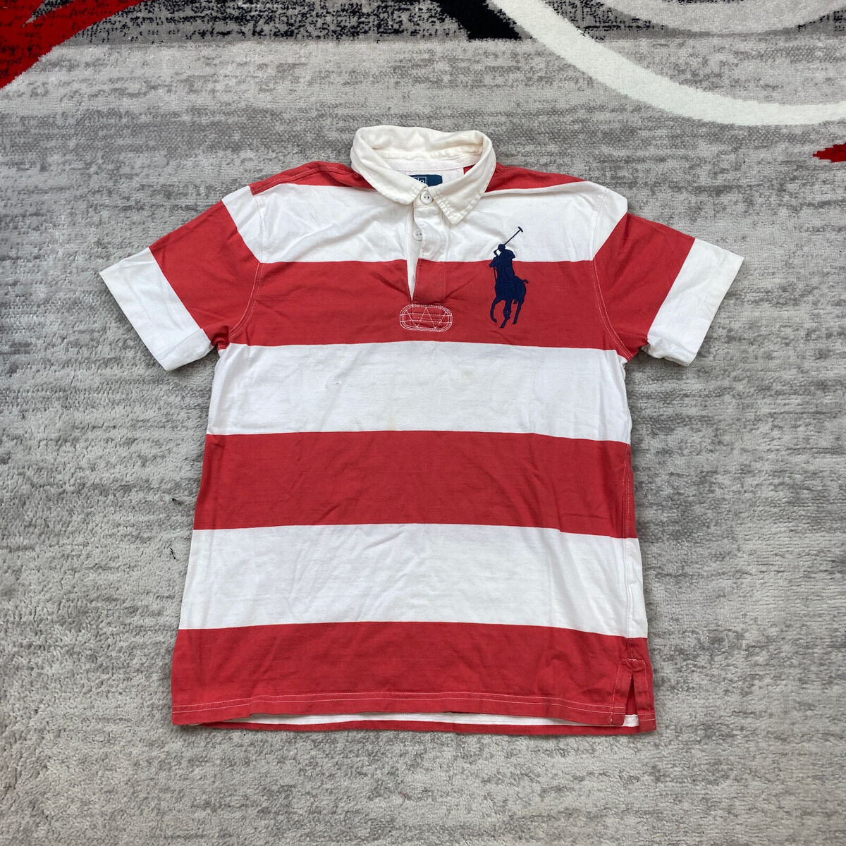 VTG Ralph Lauren Rugby Polo Shirt Boys Large Red White Blue VTG Ralph Lauren Rugby Polo Shirt Boys Large Red White Blue