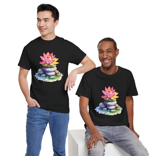 Retro Yoga Zen Lotus Flower T-Shirt - Black & White Flower Tee for Minimalists - Picture 19 of 85