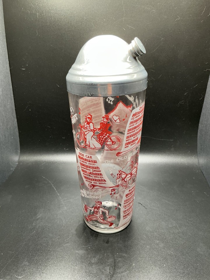 Vintage 1950s Coronet Crystal Melody Glass Cocktail Shaker, w/ Recipes & Songs