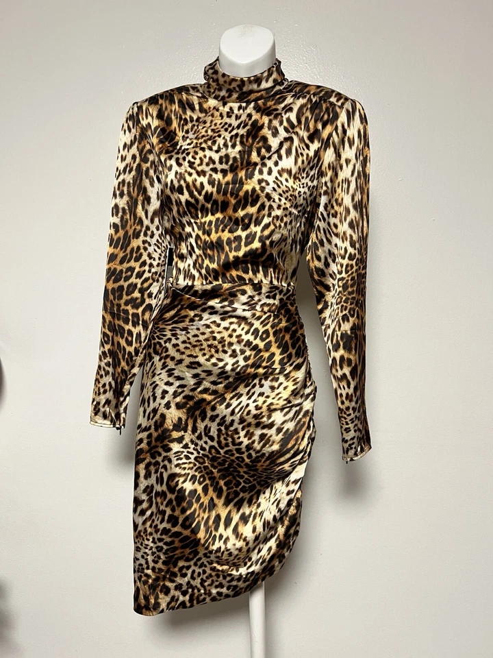 Vestido Marciano Guess Guepardo Manga y Falda Cremallera Acento Talla 6 Mediano Nuevo