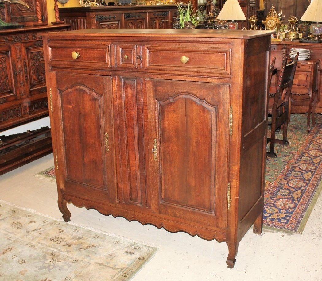 French Antique Oak Tall Sideboard Cabinet | Dining Room Storage
