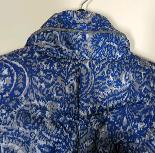 Chaleco acolchado Patagonia para mujer pequeño azul gris cachemir plumón de ganso cremallera completa frontal - Imagen 7 de 9