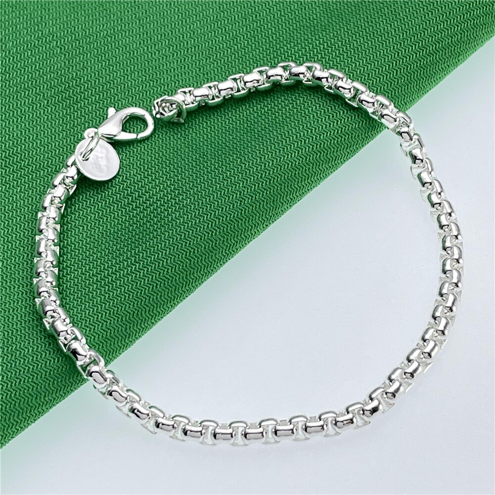 925 Sterling Silver Italy 4mm Square Round Box Chain Bracelet Gift eBay