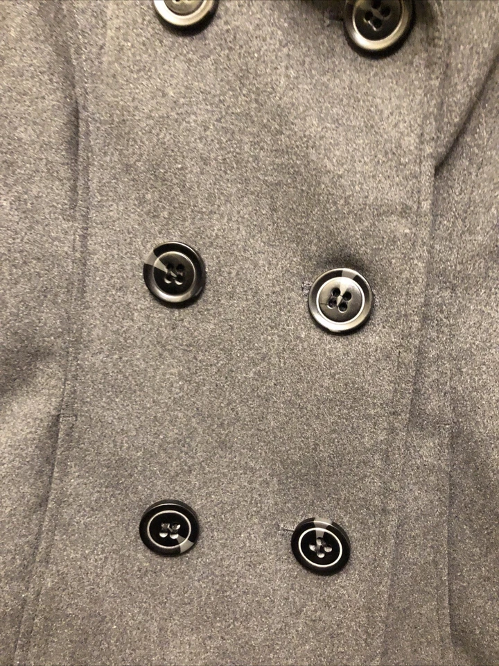 Abrigo Celebrity Rosa Mujer Talla Pequeña Guisante Gris Cuello Abotonado Manga Larga Foto 3 de 4