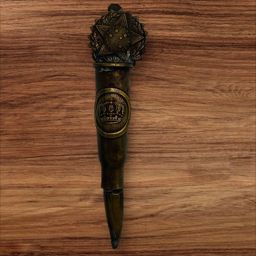 WWI Trench Art Brass French Lebel Bullet Shell Casing Brazil COA Emblem Opener