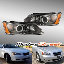 For 2006-2008 Hyundai Sonata Clear Lens Black Headlights Replacement Pair For 2006-2008 Hyundai Sonata Clear Lens Black Headlights Replacement Pair