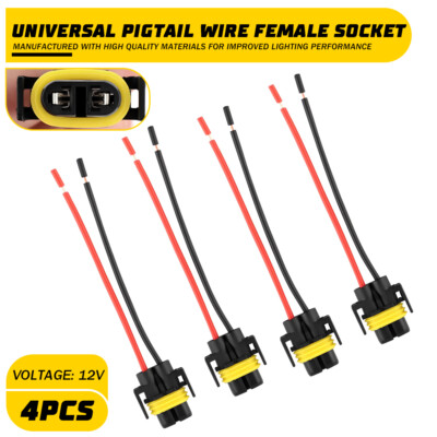 4X Wire Pigtail H11/H8 Two Harness Fog Light Bulb Lamp Connector Socket Plug F