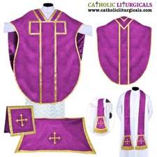 Roman Purple St.Philip Neri Style vestment Stole & mass set 5 pc,Vestment