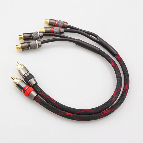 Pair RCA Male to 2 RCA Female Plug Audio Speaker Adapter Y Splitter Cable New - Picture 4 of 5