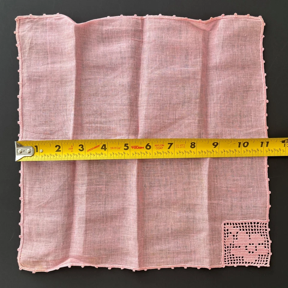 Pañuelo de dama de honor de ganchillo filete de lino rosa boda vintage núcleo de cabaña Foto 4 de 4