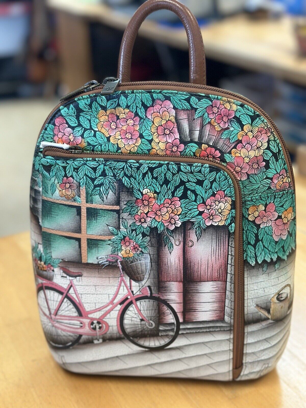 Anuschka Leather Hand Painted Backpack (Bicycle) , New With Tags.