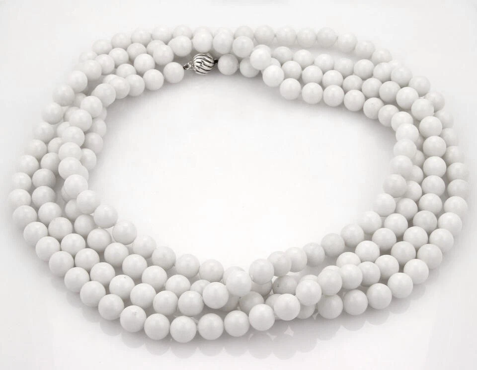 Tiffany Co. White Dolomite Beads Long Strand Wrap Necklace