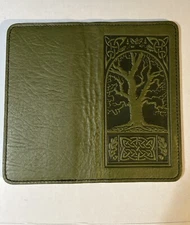 Oberon Fern Genuine Leather Checkbook Cover with Celtic Oak Embossing - 3.5x6.5