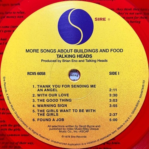 TALKING HEADS LP More Songs About Buildings And Food RED COLOURED VINYL - Picture 2 of 9