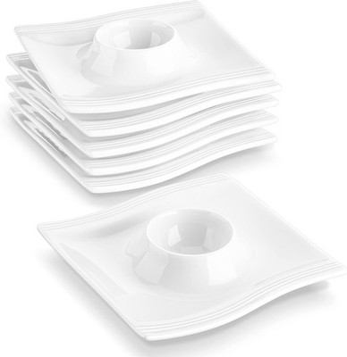 MALACASA FLORA Eierbecher, 6er Set Eierhalter aus Porzellan, Stapelbar