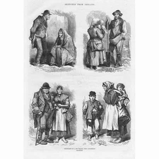 IRELAND Inhabitants of a Bog Village near Castlereagh - Antique Print 1870