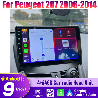 Wireless Carplay Android Auto Car Radio Head Unit Kit For Peugeot 207 2006-2014