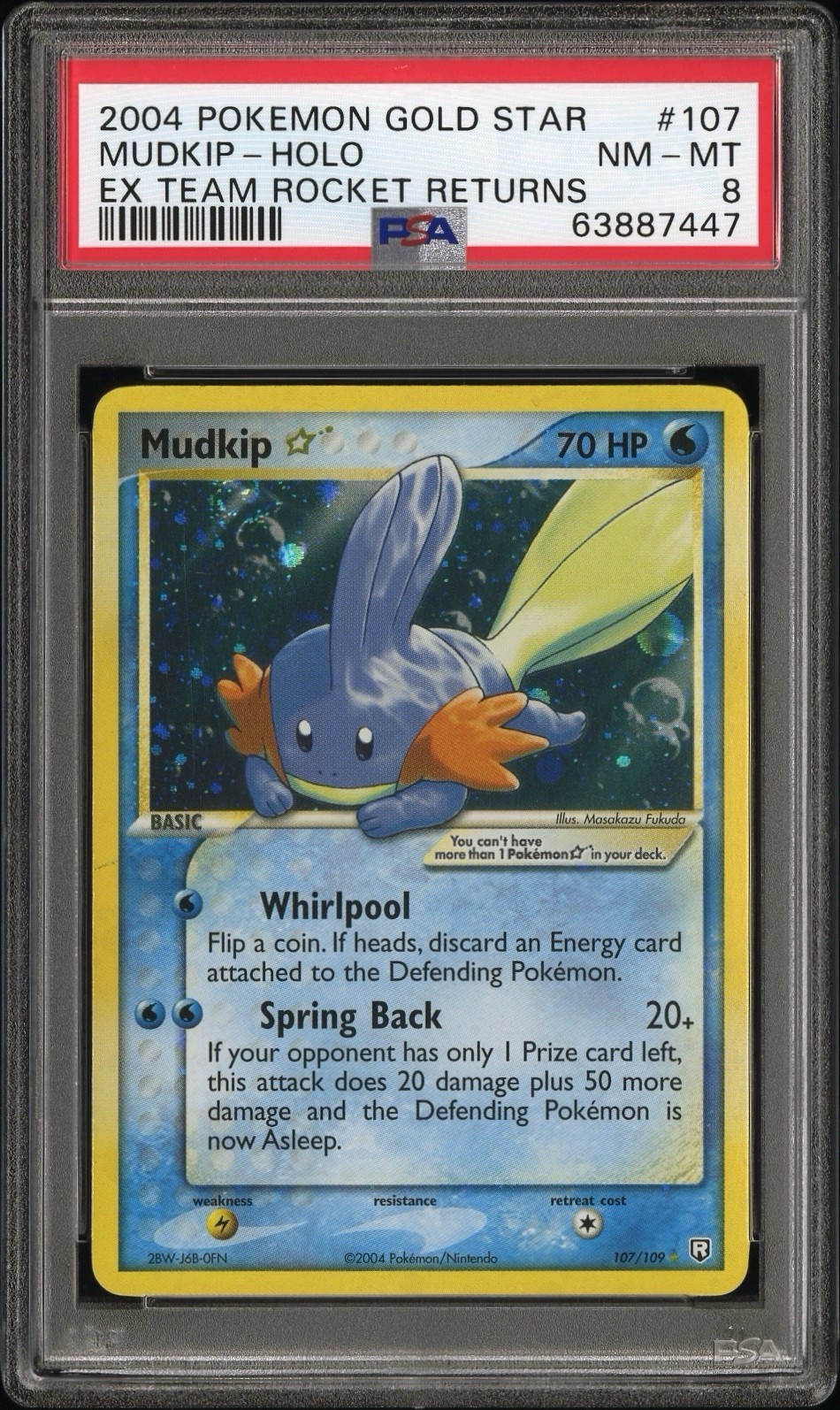 2004 Pokemon EX Team Rocket Returns #107/109 Mudkip Gold Star Holo Rare PSA 8