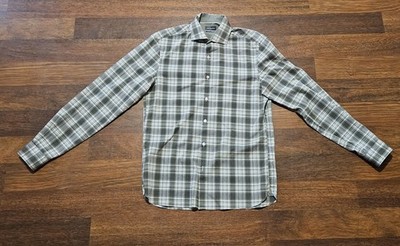 VAN HEUSEN mens slim untuck uv100 dress shirt SIZE 14.5x33 COLOR GREEN/GREY LS8D