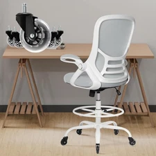 Drafting Chair Tall Office, Ergonomic Standing Desk Stool, White