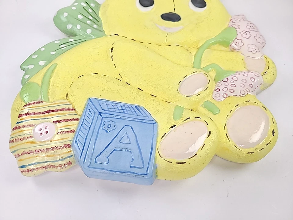 Винтажный MaCky керамический медведь и бабочка стены табличка желтый детской - Изображение 3 из 4